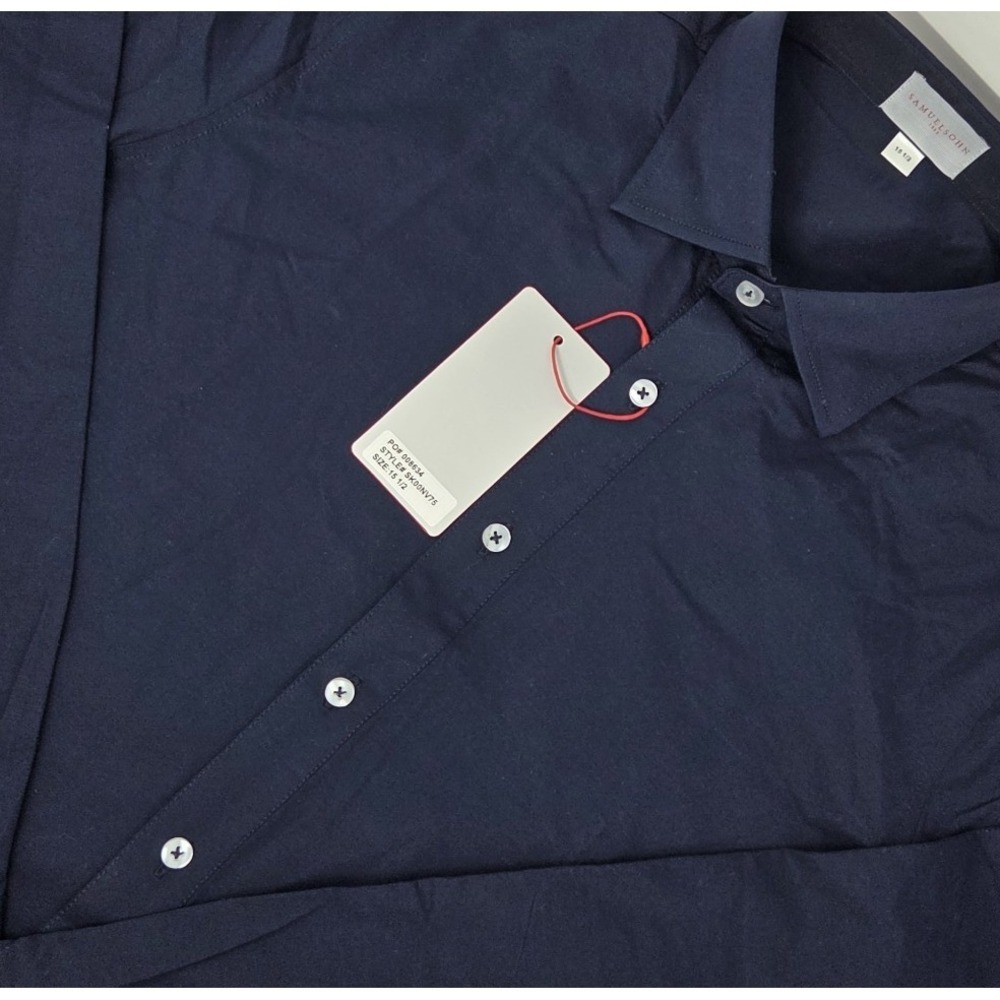 NEW‎ Samuelsohn Dress Shirt Size 15.5 in Navy Blue Performance Stretch NWT